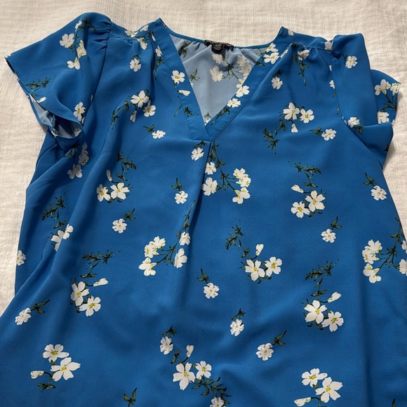 Tops - Hilary Radley Blouse. Blue with white flowers. Cornflower blue.